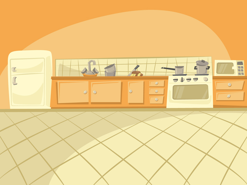 Cartoon kitchen background illustration for a math learning game by Viktor  Kozmajer // Kozi Design on Dribbble