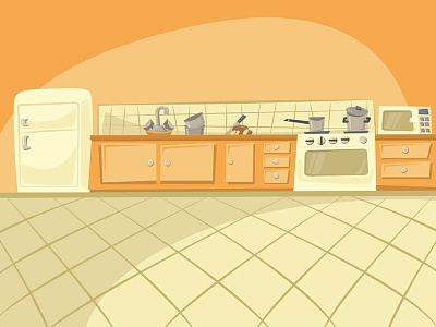 Cartoon kitchen background illustration for a math learning game