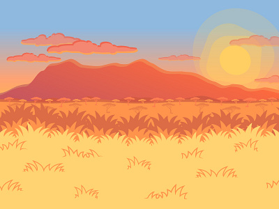 Cartoon savanna background illustration for a grammar game