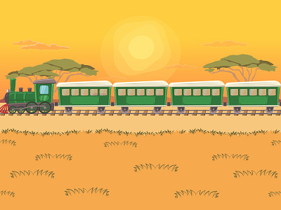 Cartoon safari train background illustration for a math game