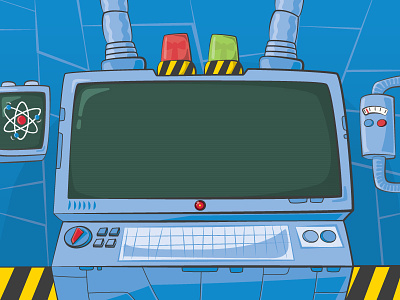 Cartoon supercomputer background illustration for a game