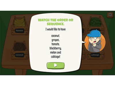 Cartoonish modal window from Mini market memory training game