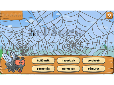 Fly & spider web level from Buggy Words game button design cartoon character cartoon fly cartoon game cartoon illustration cartoon style cartoon wood cartoonish character design fly fly character fly character design game art game assets game character game illustration game ui spider web ui design wood