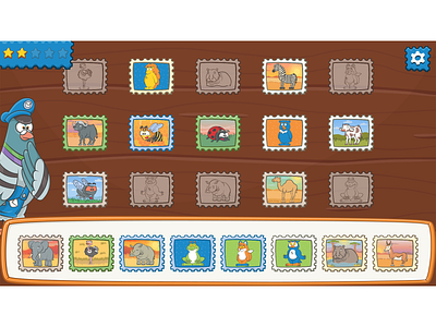 Stamp collecting level from Pigeon Post game cartoon character cartoon game cartoon illustration cartoon pigeon cartoon stamp cartoon style cartoonish cartoonish ui game art game ui grammar game philately pigeon pigeon post post pigeon stamp stamp collectiong ui design