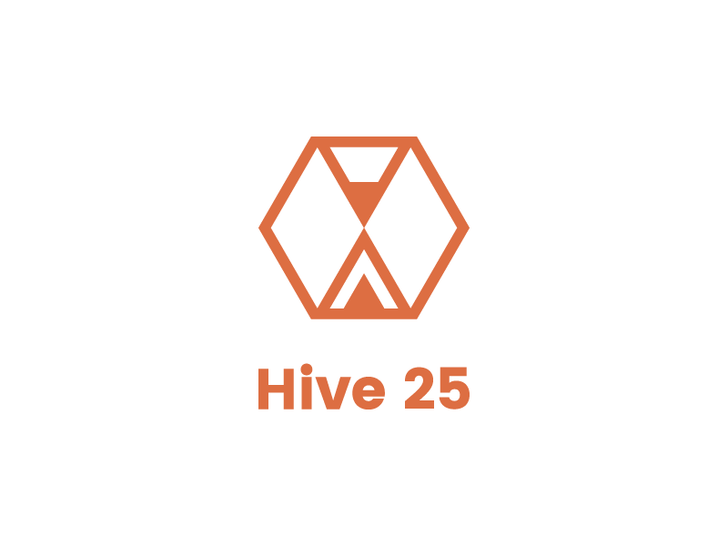 Hive25 logo concept and grid cell hive hive cell logo logo design logo grid online work management orange logo sand glass vector logo
