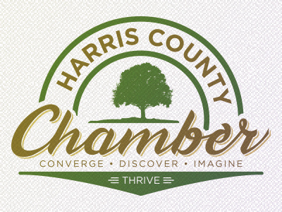 Harris County Chamber banner chamber commerce county gold gotham green hand lettering harris logo tree