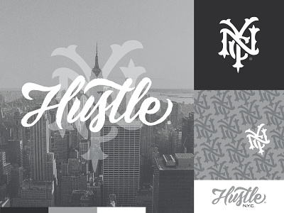 Hustle® NYC Brand branding clothing brand design hustle lettering logo monogram new york new york city nyc script white
