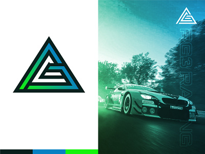 RG3™ Racing brand branding electric blue lime green logo monogram racing rg3 triangle white whitespace