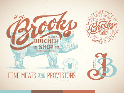 Brooks Butcher Shop™ bbq brand branding hog lettering logo monogram