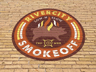 RiverCity Smokeoff - Badge badge columbusga fire flame forks pig rivercity