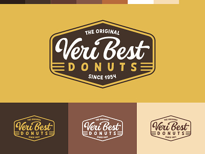 Veri Best Donuts® banner brand identity branding design donuts gold illustration lettering logo script white