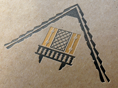 Pine Mountain Chalets cardboard chalets gold house letterpress logo navy pine mountain roof