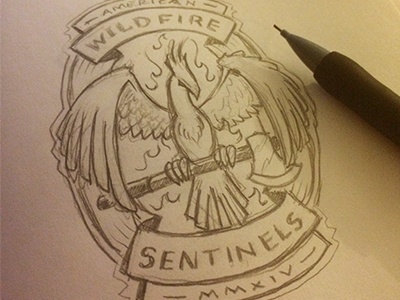 AWS Sketch american axe badge fire flames logo phoenix sentinels sketch wildfire