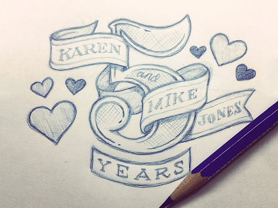 5 Years! Boom. 5 anniversary five hand drawn hearts lettering love numbers years