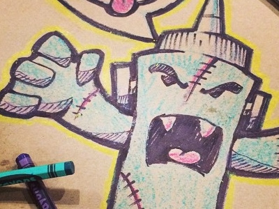 Frankensauce! bbq crayons drawing frankensauce happy halloween sharpie stitches