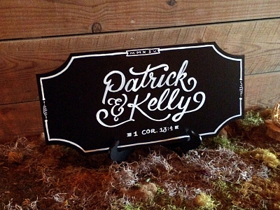 Patrick & Kelly barn black white border bride chalk groom hand lettering moss quick wedding