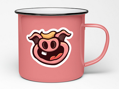 PIG MUG! bbq cartoon coffee mug goofy mug pig pink pork sticker tooth