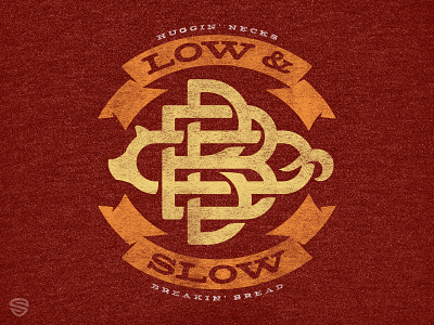 Low & Slow badge banners bbq brand fire logo monogram pig tshirt