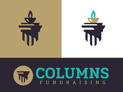Columns Fundraising™ brand branding column flame fund fundraising gold logo purple teal