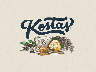 Kostas House Dressing - Ingredients & Label brand branding dressing goodtype greek handlettering k kostas logo pizza salad