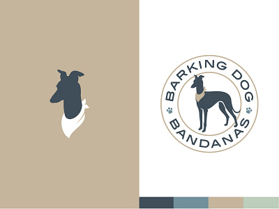 Barking Dog Bandanas™ badge bandanas blue brand branding dog dog clothes gold green italian greyhound logo tan