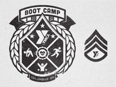 YMCA Boot Camp Shirt badge bootcamp columbus crest emblem exercise fitness ga health heart insignia laurels military running shit tee ymca