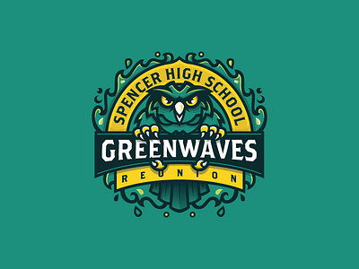 Spencer HS Reunion branding gold green high school logo owl reunion sports tshirt waves