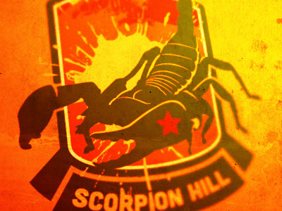 Scorpion Hill Paintball Logo badge ball banner green grunge hill insignia logo military mountains paint paintball red scorpion star yellow
