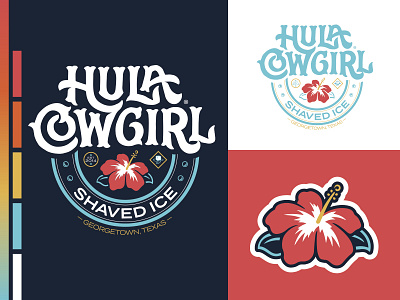 Hula Cowgirl® Shaved Ice badge brand brand identity design frozen hibiscus icecream illustration lettering lettering art logo shaved ice typography