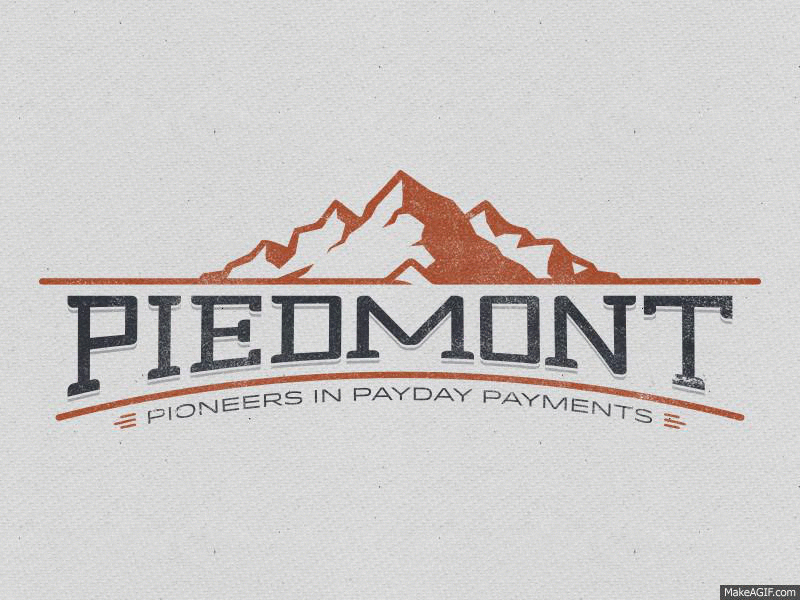 Piedmont Logo badge compass financial fire green grey lake logo mmiv money mountain orange payment piedmont pioneer rook rope type