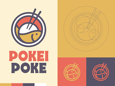 Pokei Poke badge branding chopsticks fish food logo poke restaurant