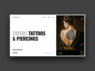 Tattoo studio card design landing page layout ui ux webpage website