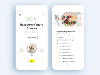 Recipe App app card diet food interaction ios mobile recipe ui ux