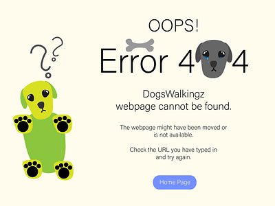 Error 404 DogWalkingz Page Rebound dribbbleweeklywarmup graphic design illustration ui ux website