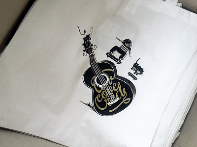 Skate Park Totebag black gold guitar illustration park skate vector