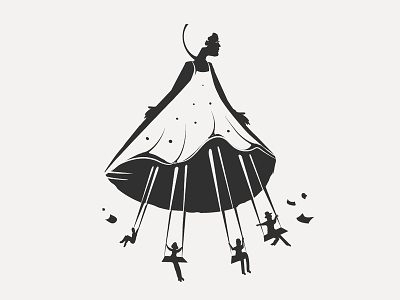 Illustration Robe de papiers black white dress illustration swing woman
