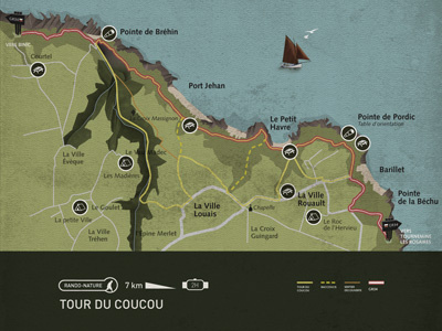 Brittany hiking road map hiking illustration map relief road vector