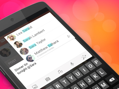 Mentioning friends adding friends mentioning mobile ui