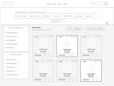 Matrimony_App dashboard design prototype user experience user research vinith web wireframe