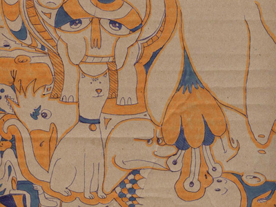 Blue and Orange blue cardboard cartoon cat design eagle face flower interlocking orange pattern seal trippy upa