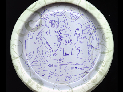 Plate Doodle circle design doodle food found object interlocking mixed media plate round trippy