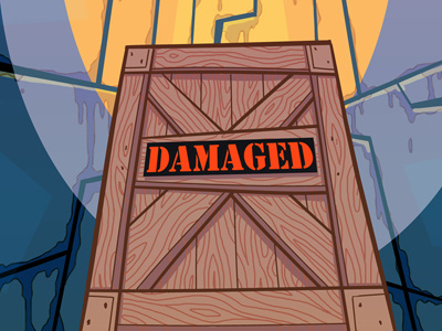 Damaged Title Shot box cartoon crate damaged decay drip factory industrial label liz miele metal title web series wood