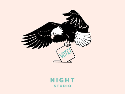 Drop in, fly free chicago eagle illustration night studio vote