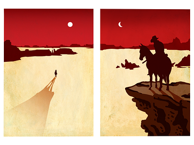 Red Dead 1 and 2 cowboy design diptych horse illustration red dead redemption video games