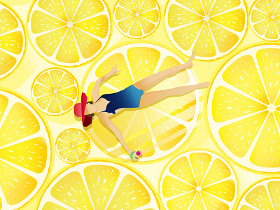 Summer beach float girl laze lemon life relax summer