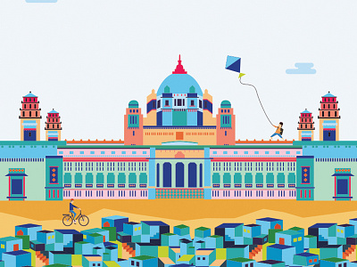 The Blue City architecture cycle illustration india palace travel vector