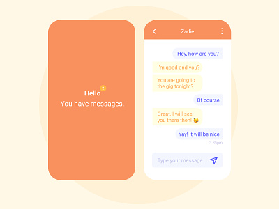 Messenger – Daily UI 013 app app design branding dailyui dailyui013 flat hello messages messenger messenger app notification orange product design send ui