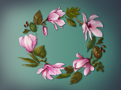 Floral Wreath adobe photoshop digital illustration floral floral design floral wreath flowers illustration magnolia magnolia flowers pink