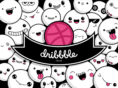 Dribbble makes me happy debut happy illustration pink smile
