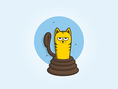 Tricky cat blue brown cartoon cat funny joke yellow